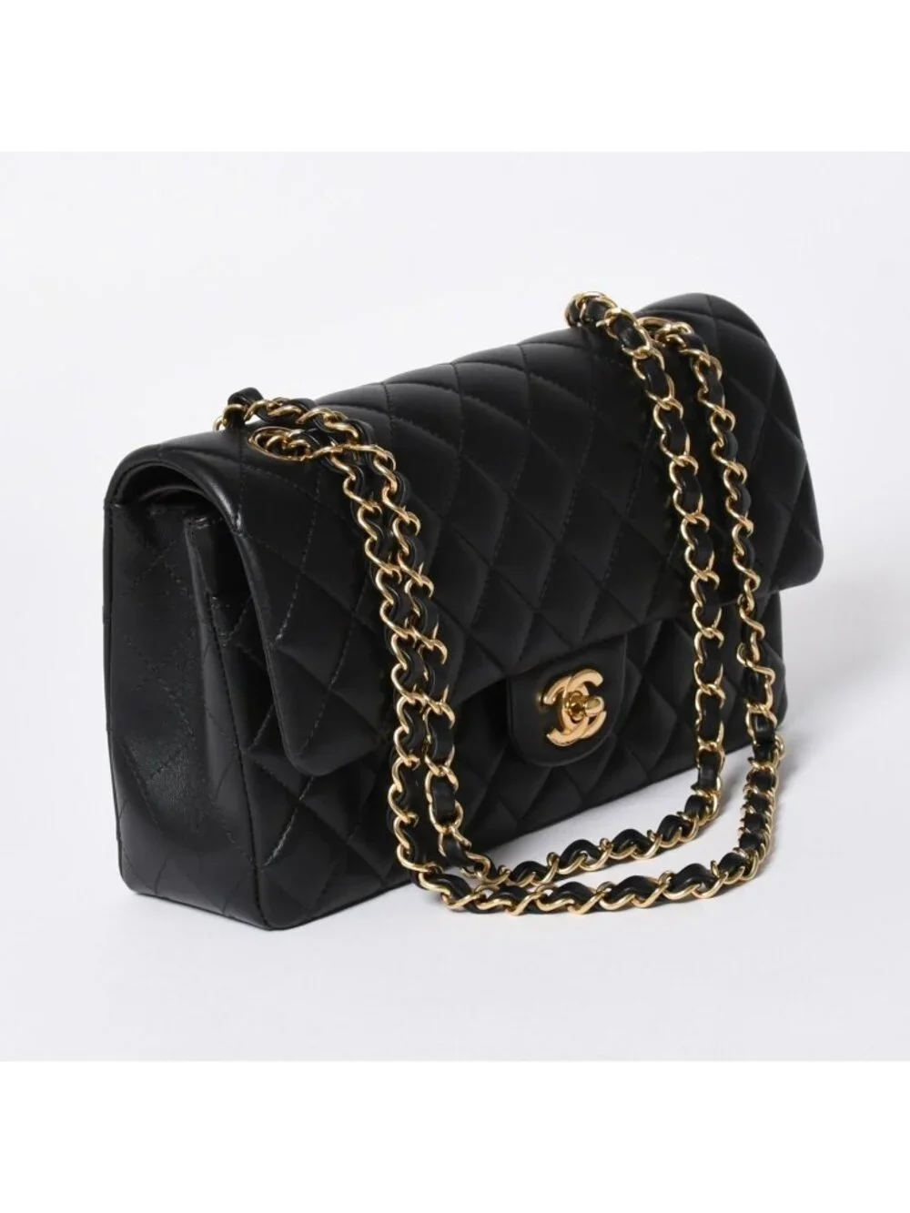 Chanel Quilted 25 Double Flap Chain Shoulder Bag Base CC Logo Lambskin Black